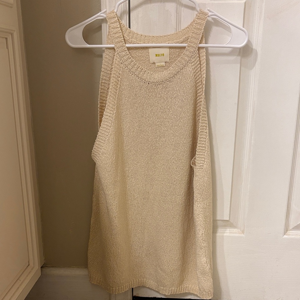 Maeve Cream Ribbed Neck Knit Tank